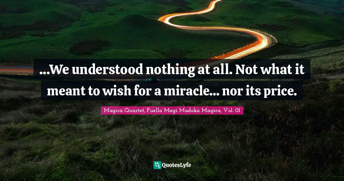 ...We understood nothing at all. Not what it meant to wish for a miracle... nor its price.