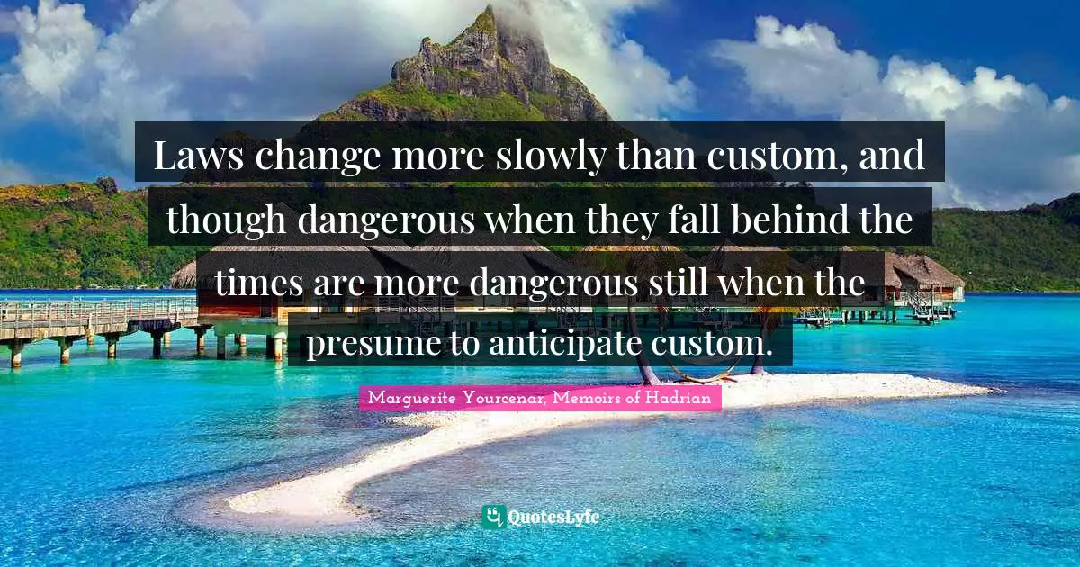 Laws change more slowly than custom, and though dangerous when they fall behind the times are more dangerous still when the presume to anticipate custom.