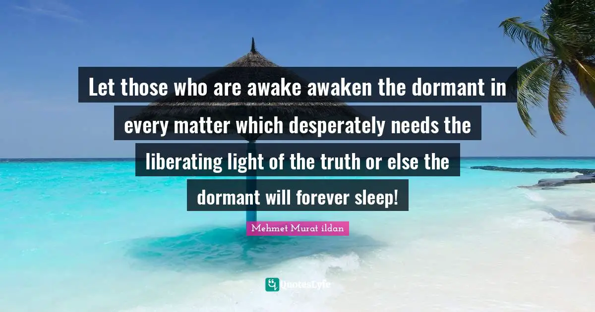 Let those who are awake awaken the dormant in every matter which desperately needs the liberating light of the truth or else the dormant will forever sleep!