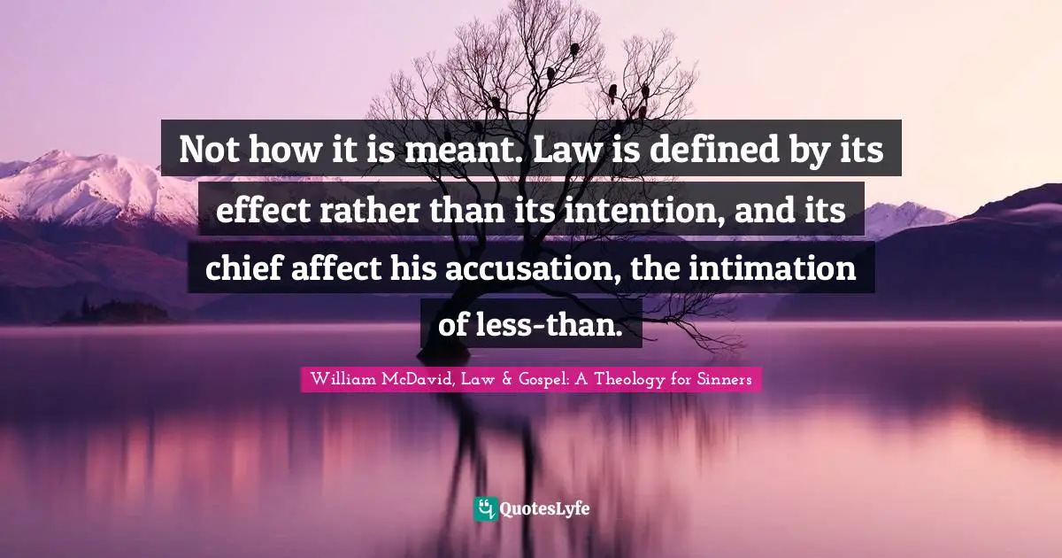 Accusation Quotes: "Not how it is meant. Law is defined by its effect rather than its intention, and its chief affect his accusation, the intimation of less-than."