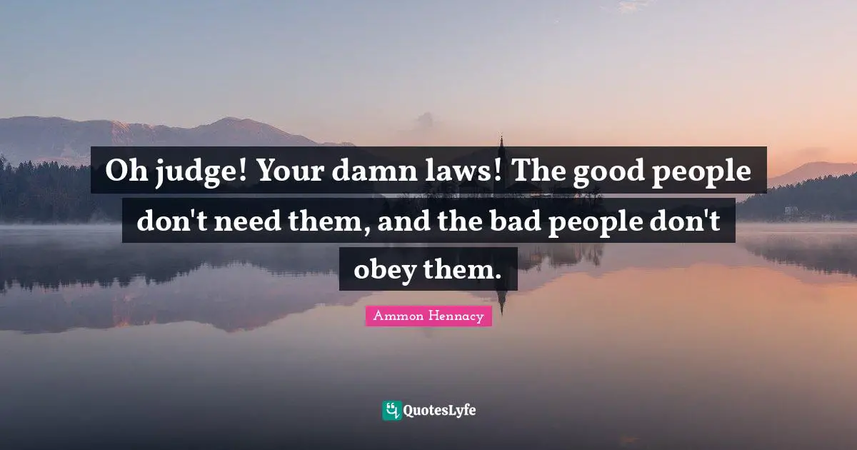 Oh judge! Your damn laws! The good people don't need them, and the bad people don't obey them.