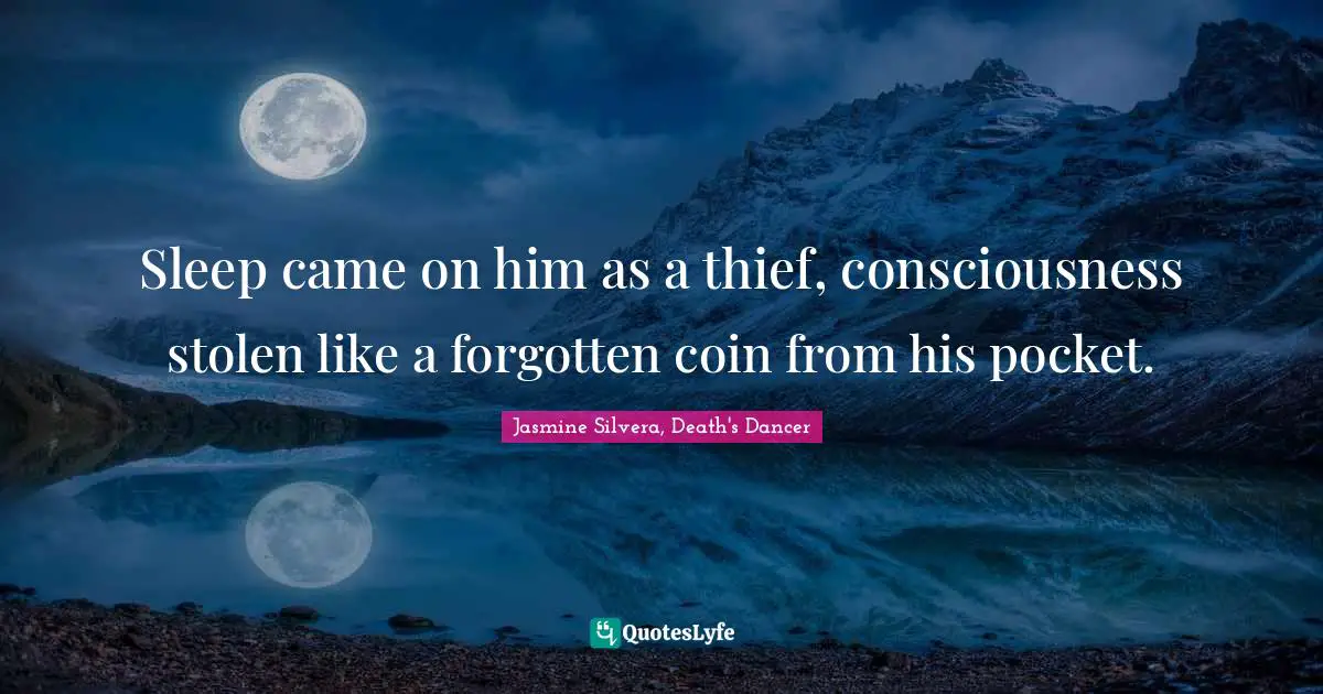 Sleep came on him as a thief, consciousness stolen like a forgotten coin from his pocket.