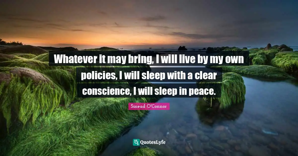 Whatever it may bring, I will live by my own policies, I will sleep with a clear conscience, I will sleep in peace.