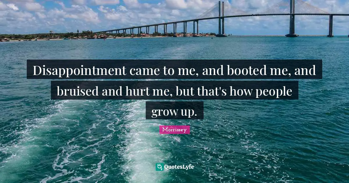 Disappointment came to me, and booted me, and bruised and hurt me, but that's how people grow up.