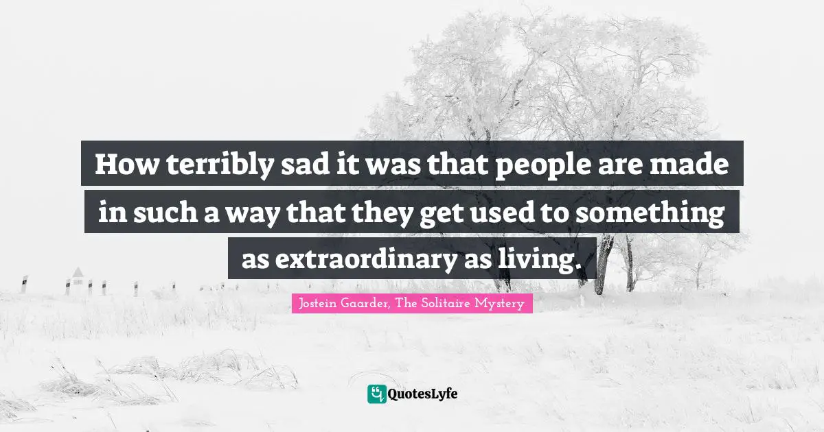 How terribly sad it was that people are made in such a way that they get used to something as extraordinary as living.
