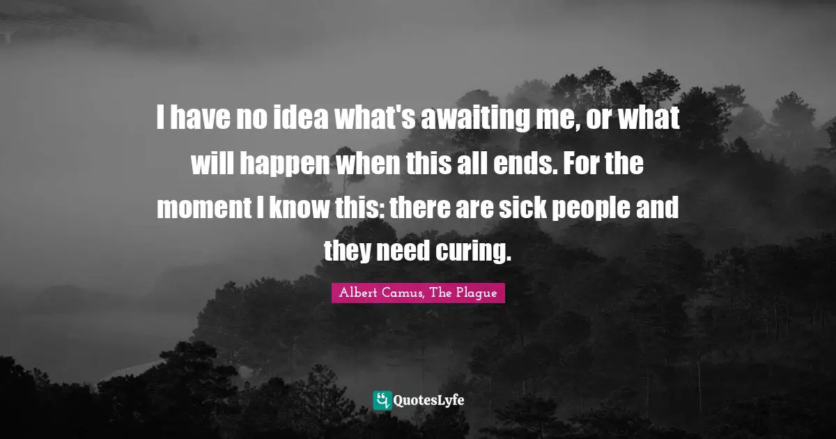 I have no idea what's awaiting me, or what will happen when this all ends. For the moment I know this: there are sick people and they need curing.