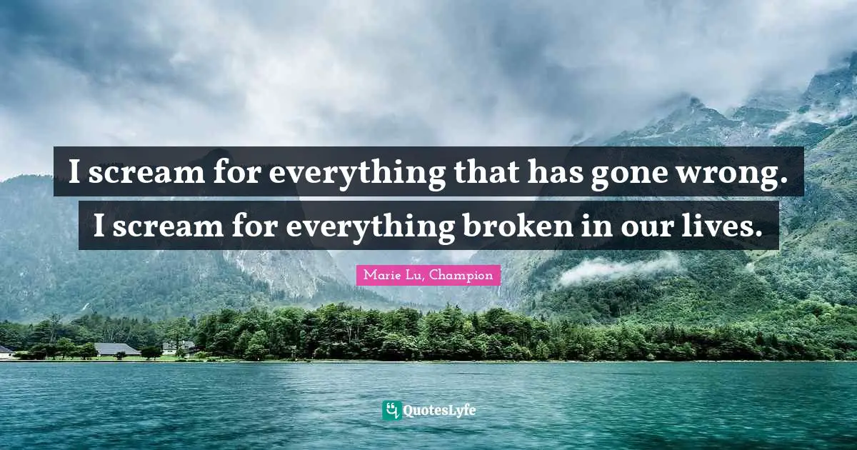I scream for everything that has gone wrong. I scream for everything broken in our lives.