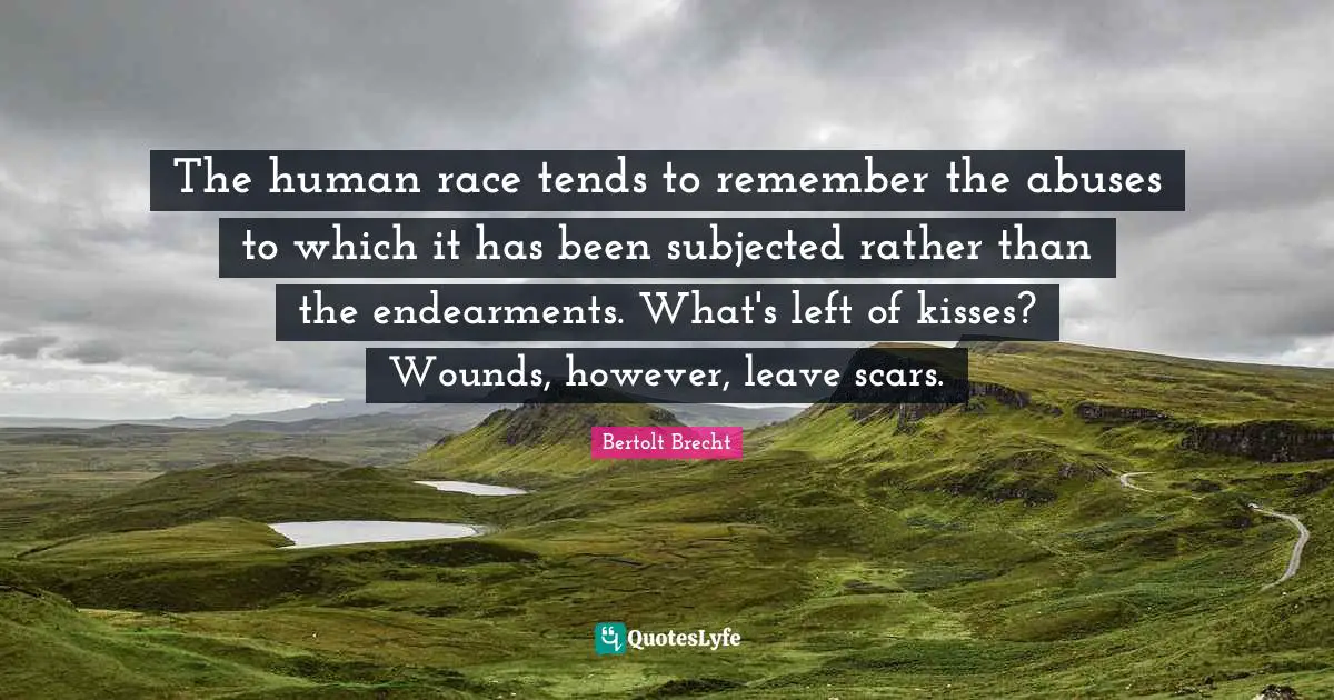 The human race tends to remember the abuses to which it has been subjected rather than the endearments. What's left of kisses? Wounds, however, leave scars.