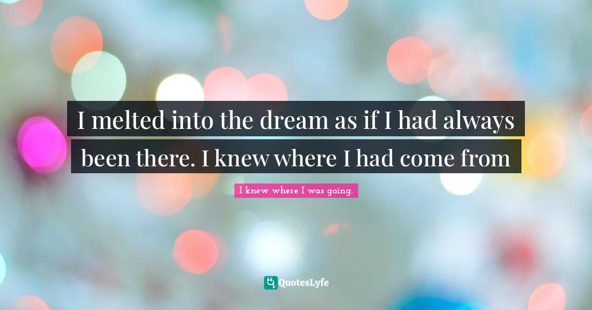I melted into the dream as if I had always been there. I knew where I had come from