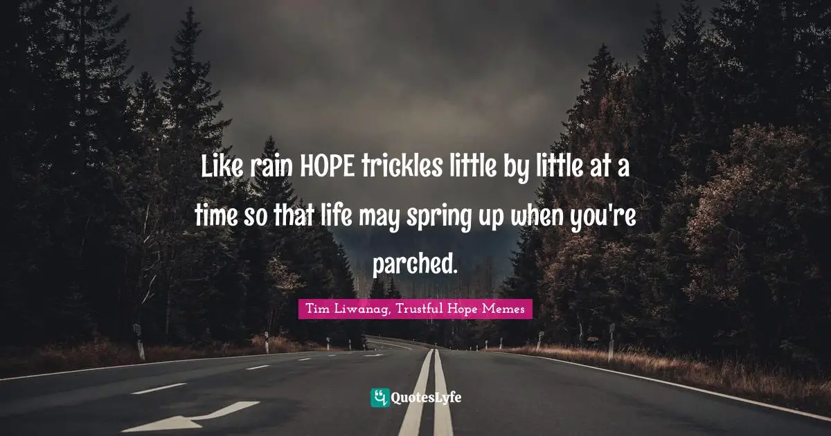 Like rain HOPE trickles little by little at a time so that life may spring up when you're parched.