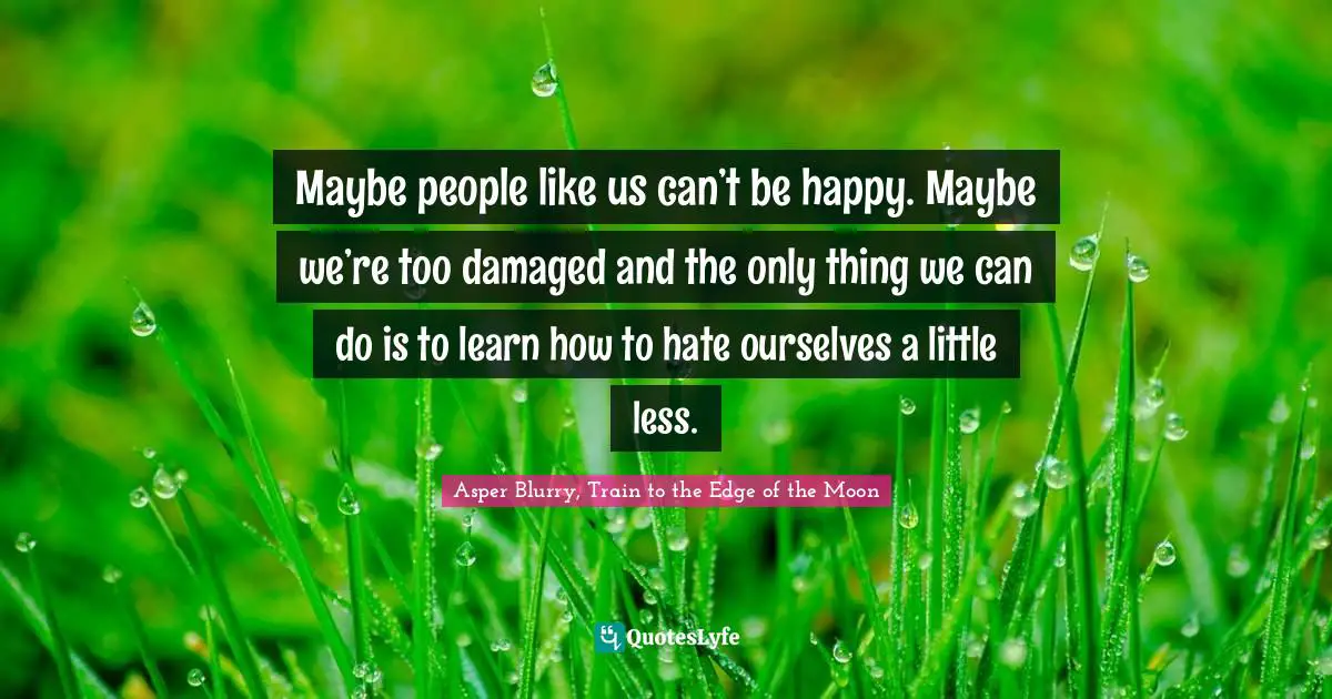Maybe people like us can’t be happy. Maybe we’re too damaged and the only thing we can do is to learn how to hate ourselves a little less.