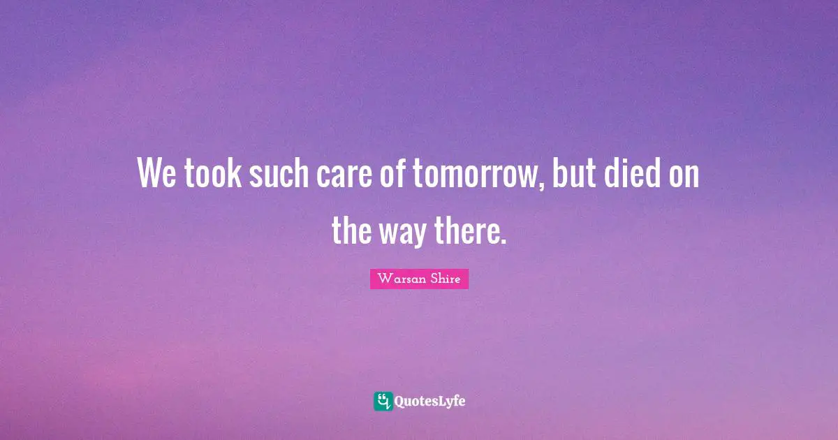 Warsan Shire Quotes: "We took such care of tomorrow, but died on the way there."