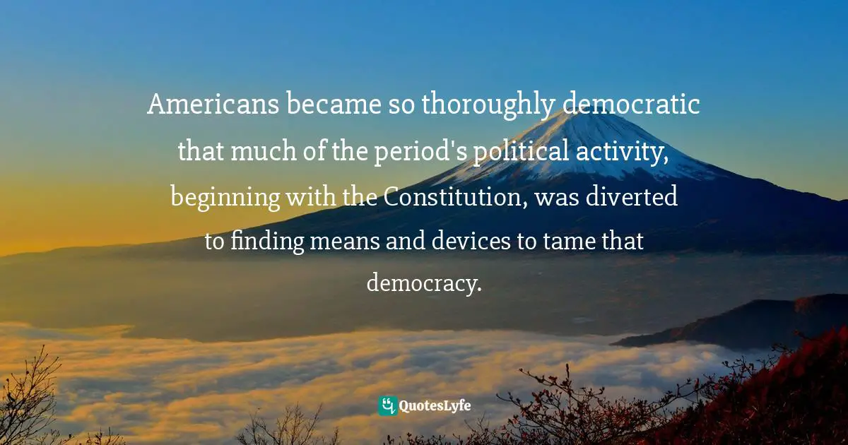 Americans became so thoroughly democratic that much of the period's political activity, beginning with the Constitution, was diverted to finding means and devices to tame that democracy.