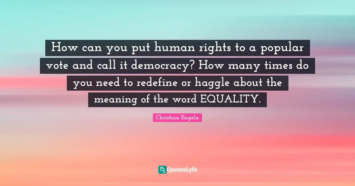 How can you put human rights to a popular vote and call it democracy? How many times do you need to redefine or haggle about the meaning of the word EQUALITY.