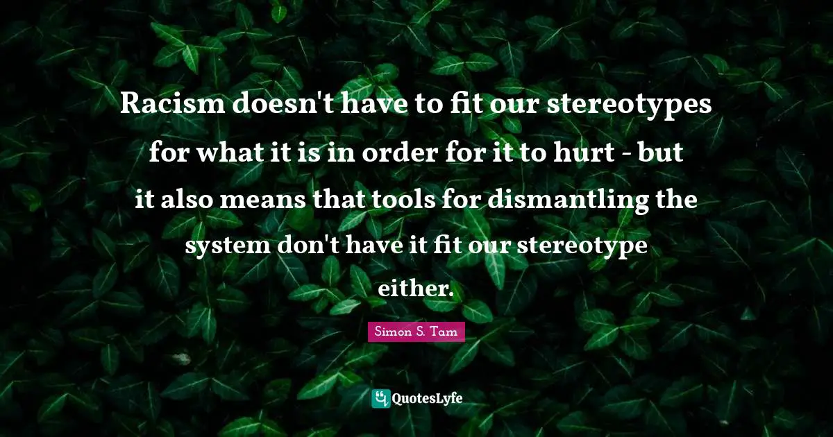 Racism doesn't have to fit our stereotypes for what it is in order for it to hurt - but it also means that tools for dismantling the system don't have it fit our stereotype either.