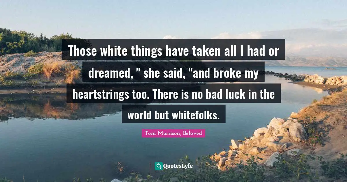 Those white things have taken all I had or dreamed, " she said, "and broke my heartstrings too. There is no bad luck in the world but whitefolks.