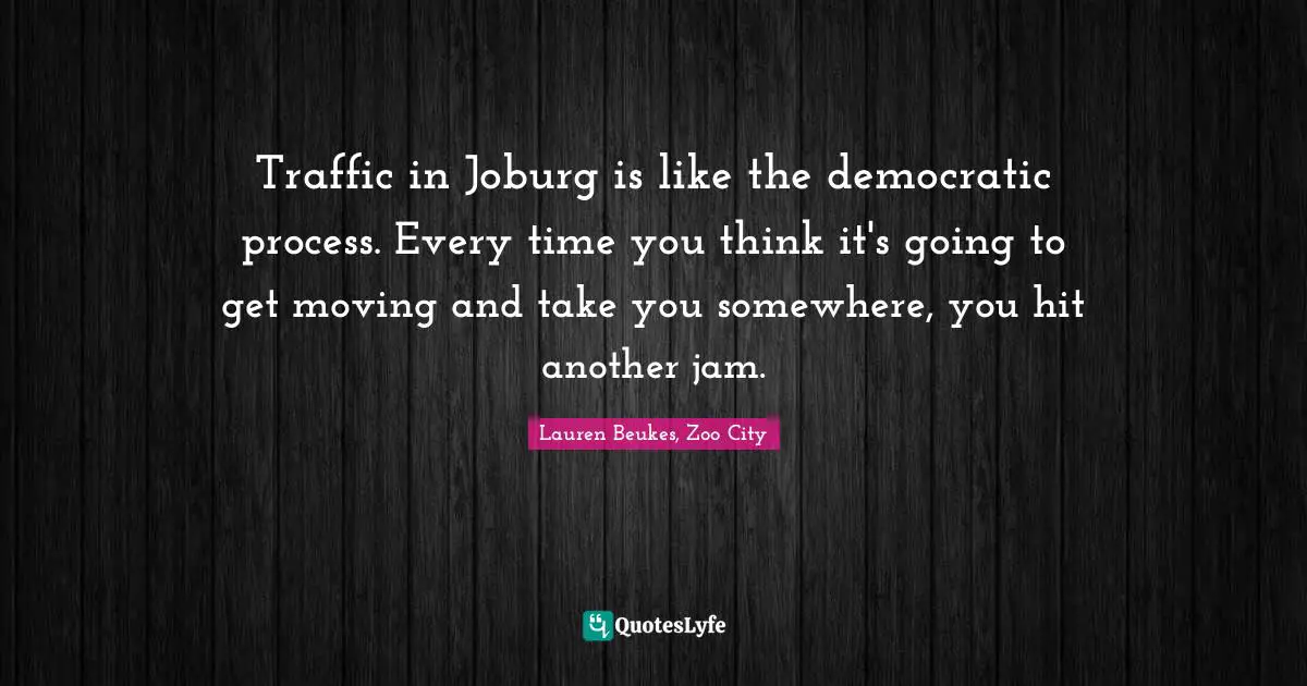 Traffic in Joburg is like the democratic process. Every time you think it's going to get moving and take you somewhere, you hit another jam.