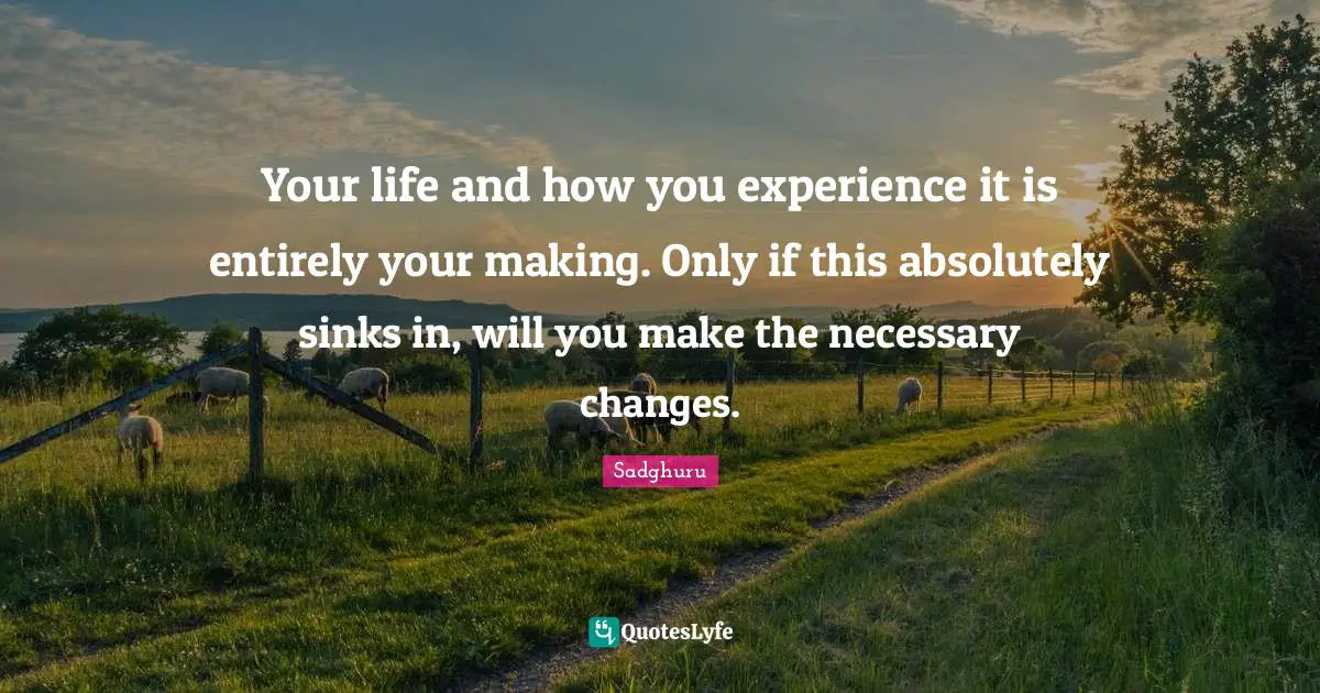 Your life and how you experience it is entirely your making. Only if this absolutely sinks in, will you make the necessary changes.