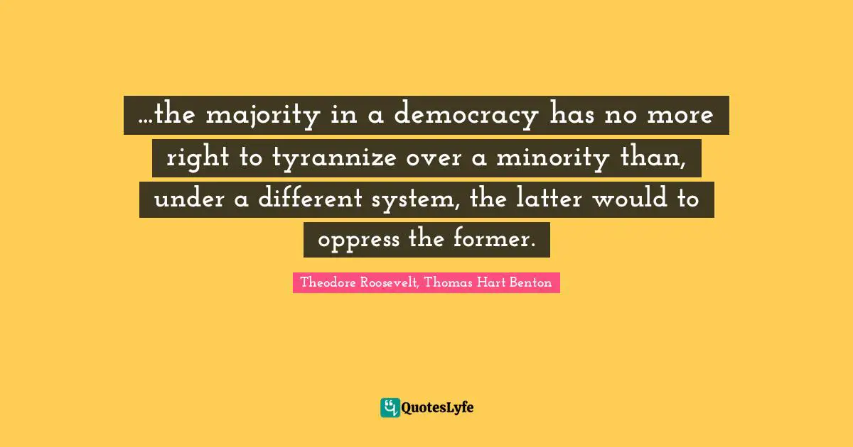 ...the majority in a democracy has no more right to tyrannize over a minority than, under a different system, the latter would to oppress the former.