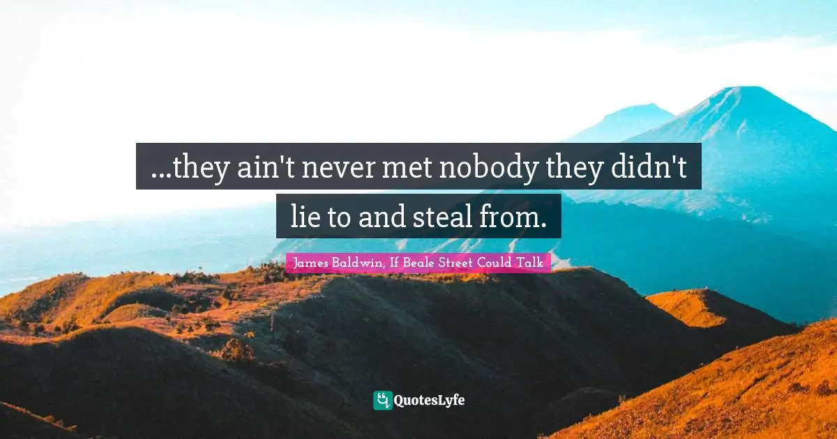 James Baldwin, If Beale Street Could Talk Quotes: ...they ain't never met nobody they didn't lie to and steal from.