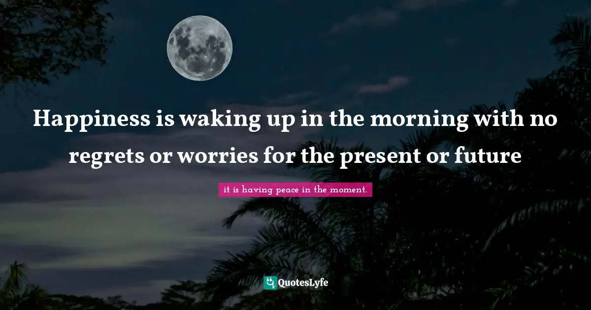 Happiness is waking up in the morning with no regrets or worries for the present or future