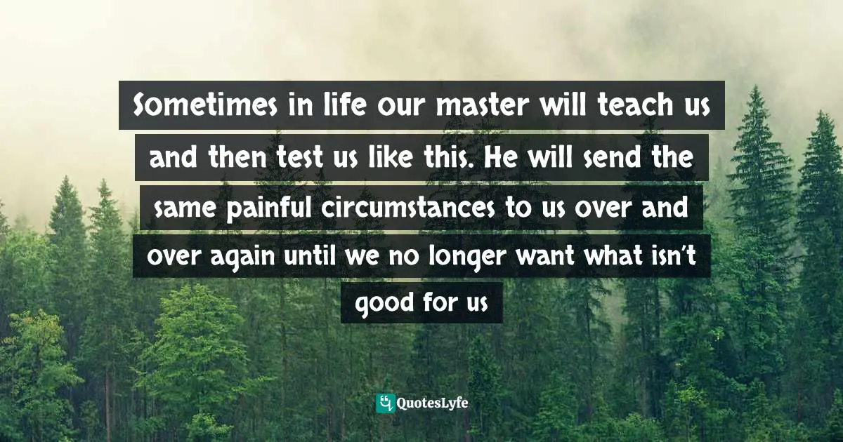 Reflections On Life Quotes: "Sometimes in life our master will teach us and then test us like this. He will send the same painful circumstances to us over and over again until we no longer want what isn’t good for us"