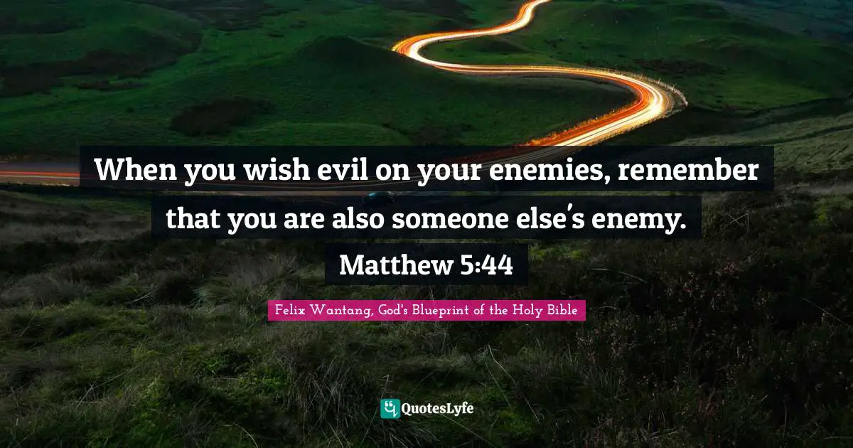 Felix Wantang, God's Blueprint Of The Holy Bible Quotes: "When you wish evil on your enemies, remember that you are also someone else's enemy. Matthew 5:44"