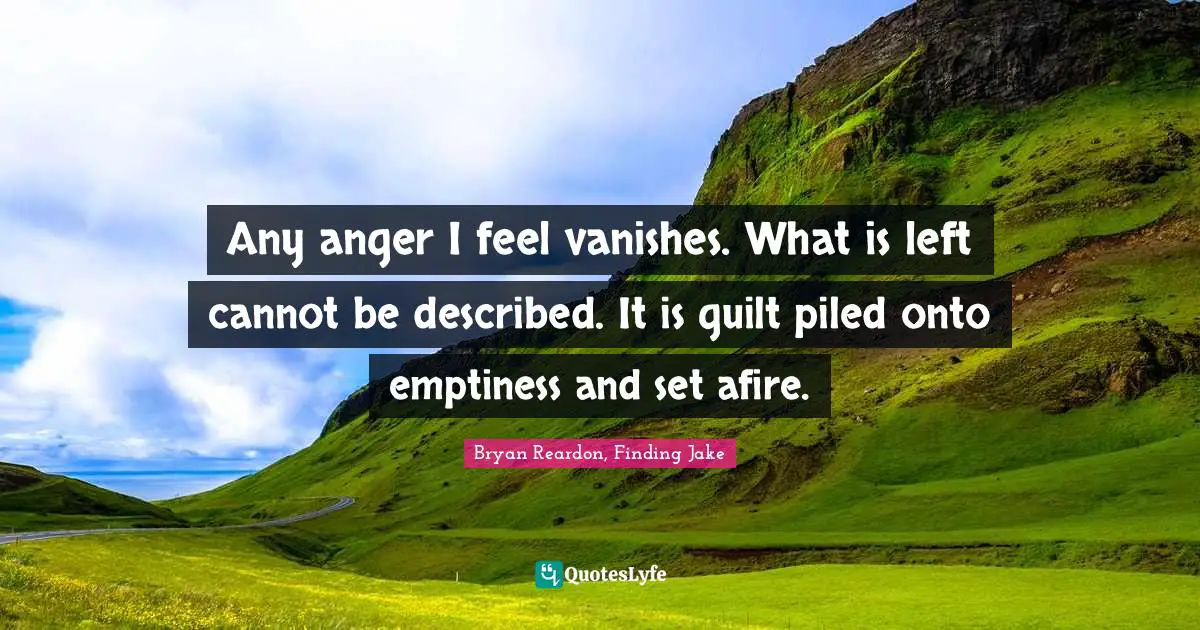 Any anger I feel vanishes. What is left cannot be described. It is guilt piled onto emptiness and set afire.