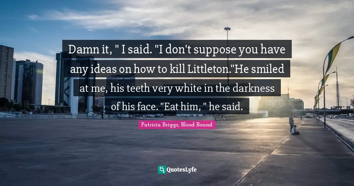 Damn it, " I said. "I don't suppose you have any ideas on how to kill Littleton."He smiled at me, his teeth very white in the darkness of his face. "Eat him, " he said.