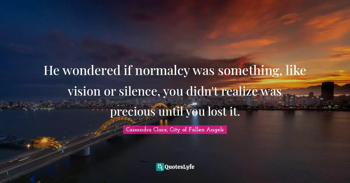 Simon Lewis Quotes: "He wondered if normalcy was something, like vision or silence, you didn't realize was precious until you lost it."