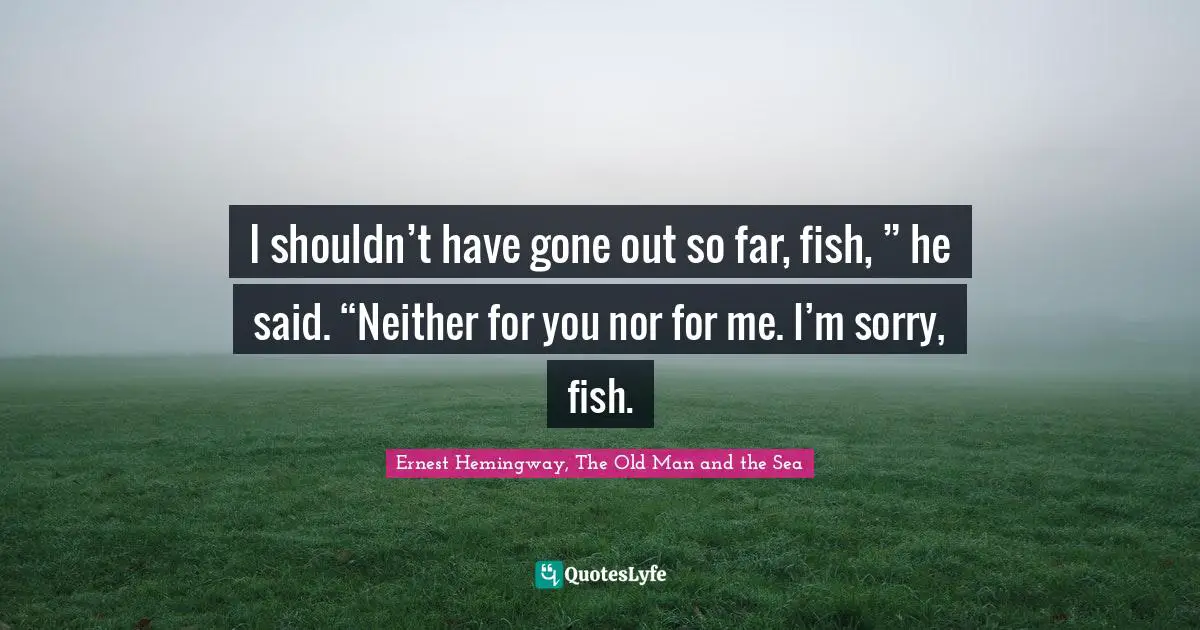 I shouldn’t have gone out so far, fish, ” he said. “Neither for you nor for me. I’m sorry, fish.
