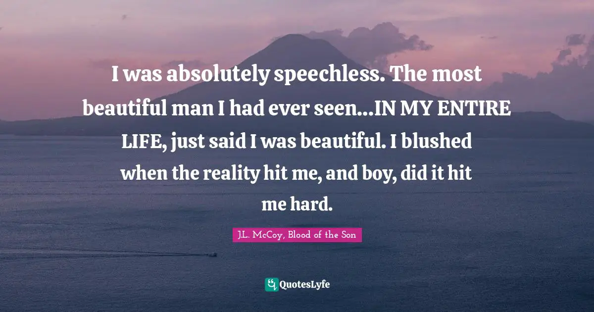 J.L. McCoy, Blood Of The Son Quotes: "I was absolutely speechless. The most beautiful man I had ever seen…IN MY ENTIRE LIFE, just said I was beautiful. I blushed when the reality hit me, and boy, did it hit me hard."
