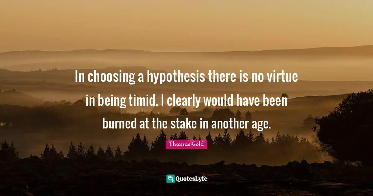 In choosing a hypothesis there is no virtue in being timid. I clearly would have been burned at the stake in another age.
