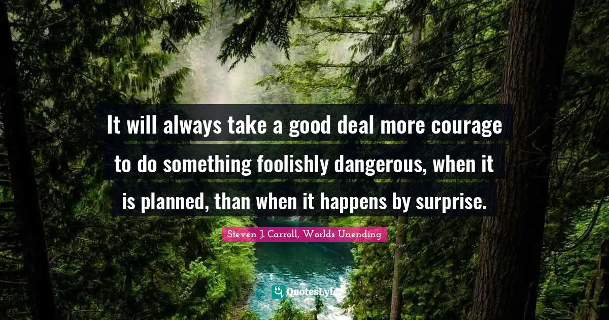 It will always take a good deal more courage to do something foolishly dangerous, when it is planned, than when it happens by surprise.