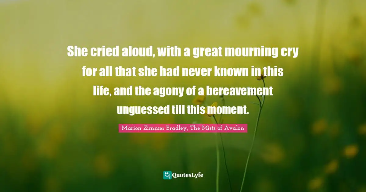 She cried aloud, with a great mourning cry for all that she had never known in this life, and the agony of a bereavement unguessed till this moment.