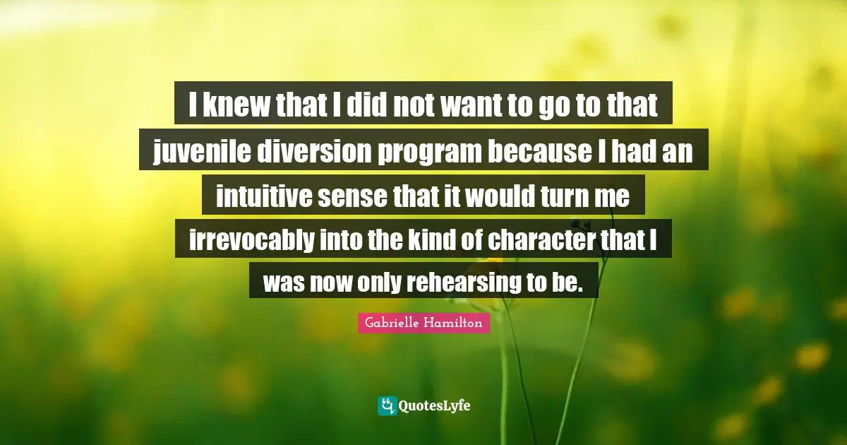 I knew that I did not want to go to that juvenile diversion program because I had an intuitive sense that it would turn me irrevocably into the kind of character that I was now only rehearsing to be.