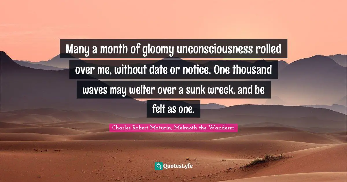 Many a month of gloomy unconsciousness rolled over me, without date or notice. One thousand waves may welter over a sunk wreck, and be felt as one.