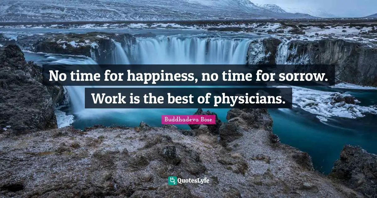 No time for happiness, no time for sorrow. Work is the best of physicians.