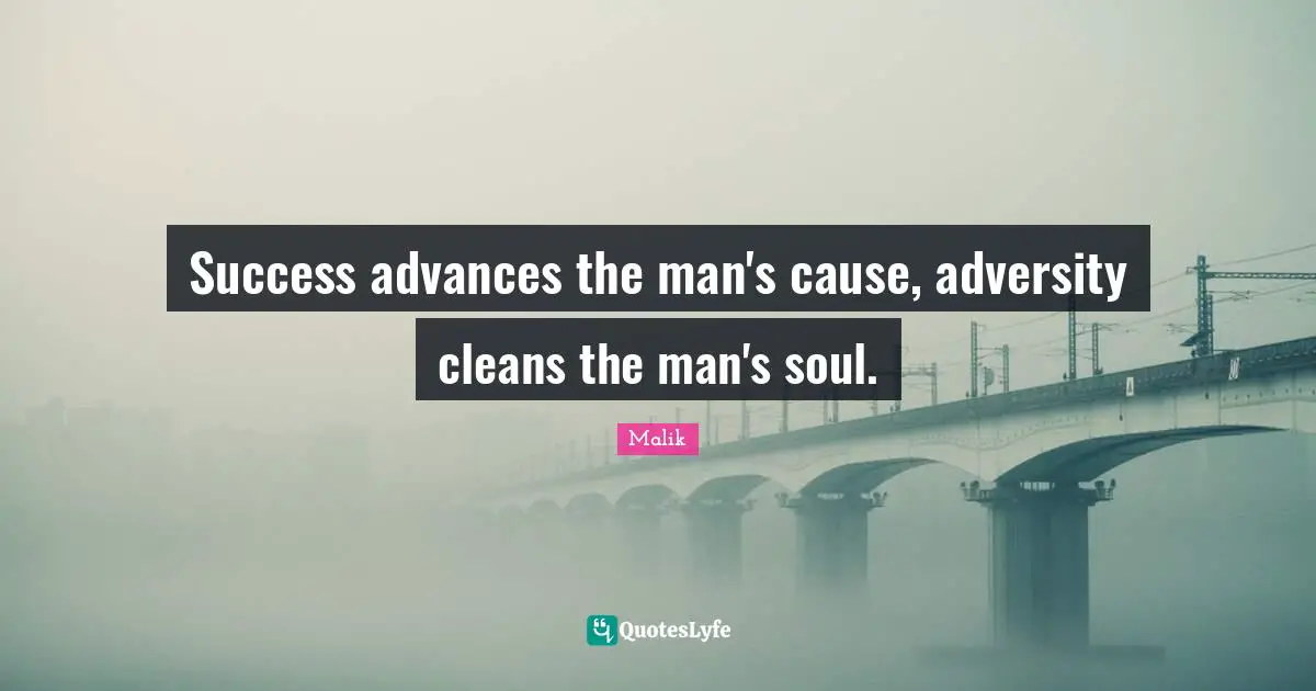 Success advances the man's cause, adversity cleans the man's soul.