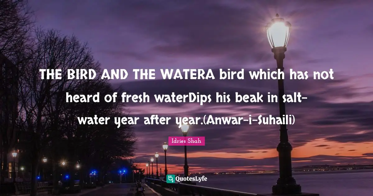THE BIRD AND THE WATERA bird which has not heard of fresh waterDips his beak in salt-water year after year.(Anwar-i-Suhaili)