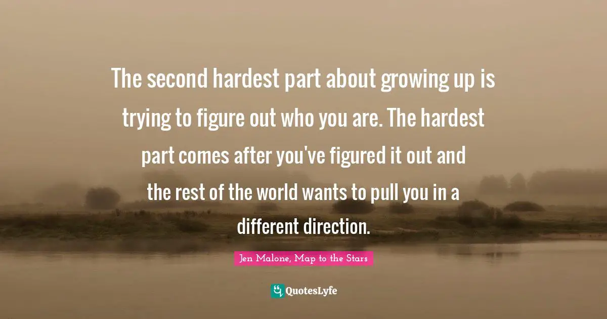 The second hardest part about growing up is trying to figure out who you are. The hardest part comes after you've figured it out and the rest of the world wants to pull you in a different direction.