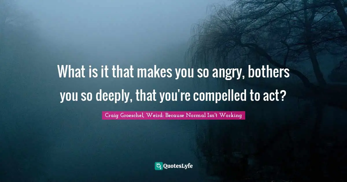 What is it that makes you so angry, bothers you so deeply, that you're compelled to act?