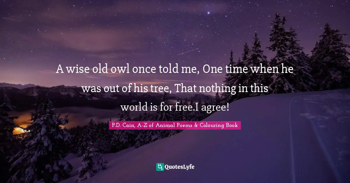 A wise old owl once told me, One time when he was out of his tree, That nothing in this world is for free.I agree!