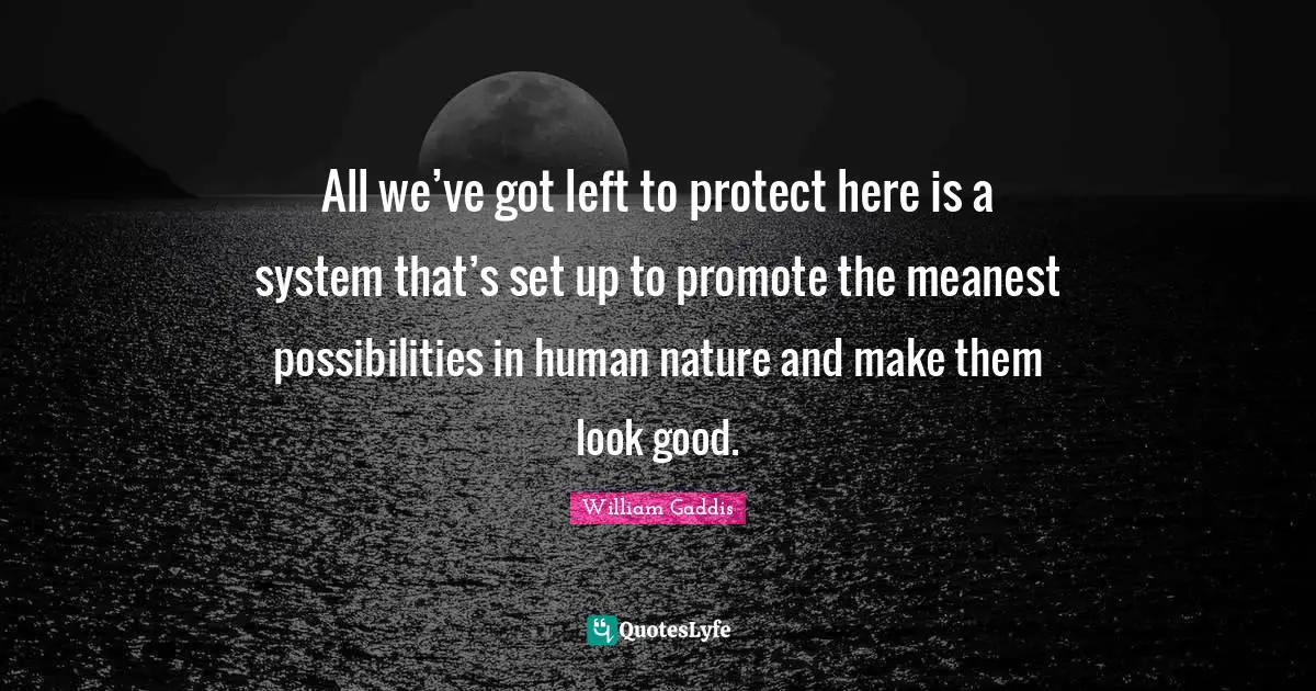 All we’ve got left to protect here is a system that’s set up to promote the meanest possibilities in human nature and make them look good.