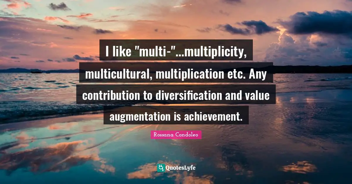 I like "multi-"...multiplicity, multicultural, multiplication etc. Any contribution to diversification and value augmentation is achievement.