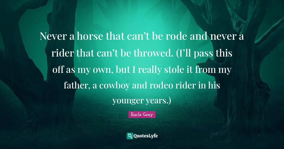 Never a horse that can’t be rode and never a rider that can’t be throwed. (I’ll pass this off as my own, but I really stole it from my father, a cowboy and rodeo rider in his younger years.)