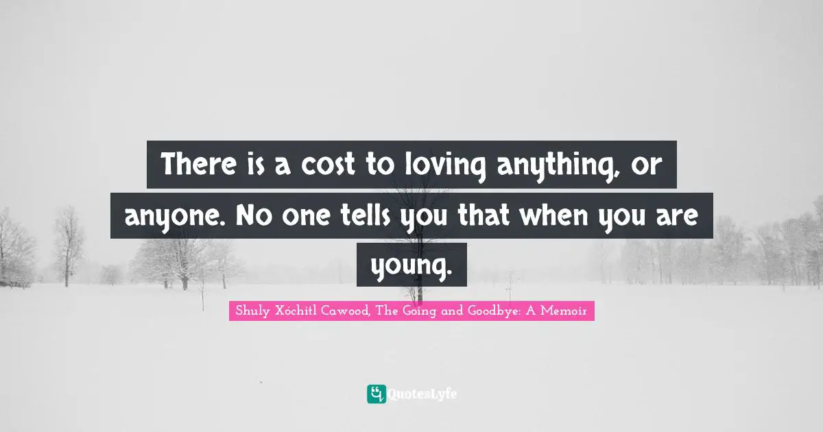 There is a cost to loving anything, or anyone. No one tells you that when you are young.