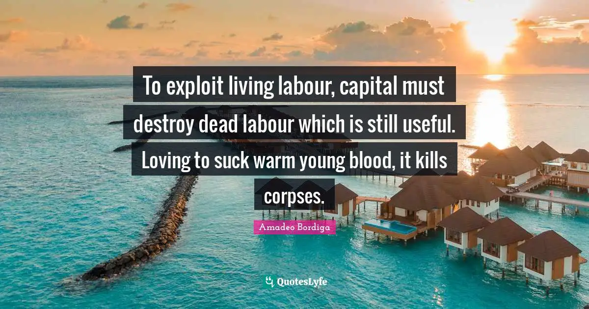 To exploit living labour, capital must destroy dead labour which is still useful. Loving to suck warm young blood, it kills corpses.