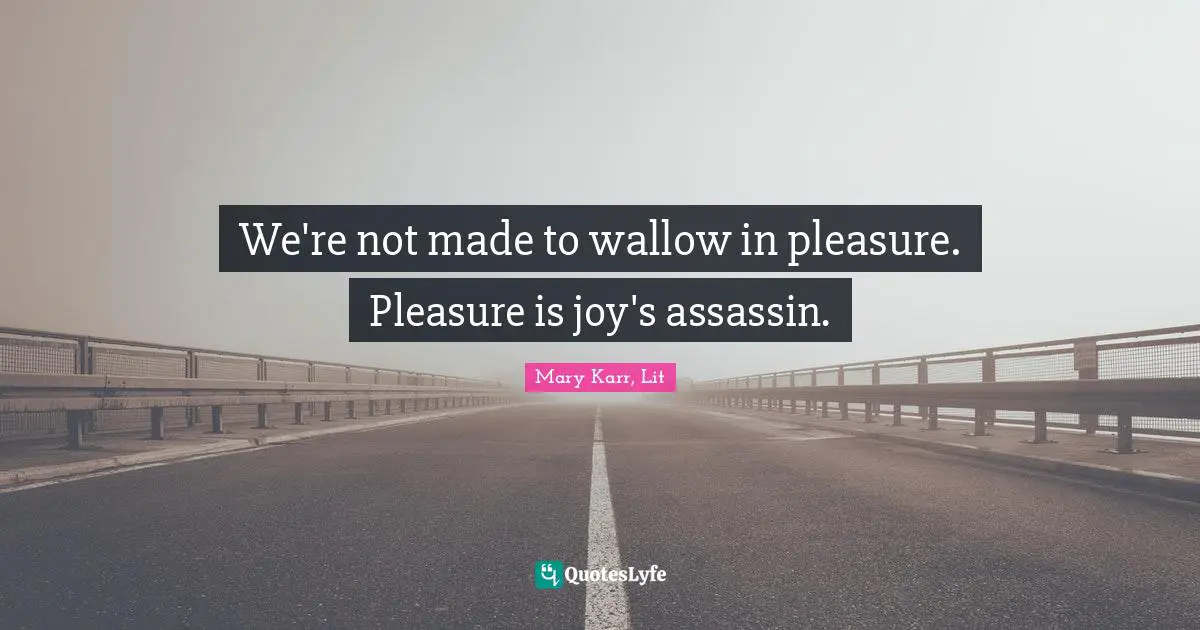 We're not made to wallow in pleasure. Pleasure is joy's assassin.
