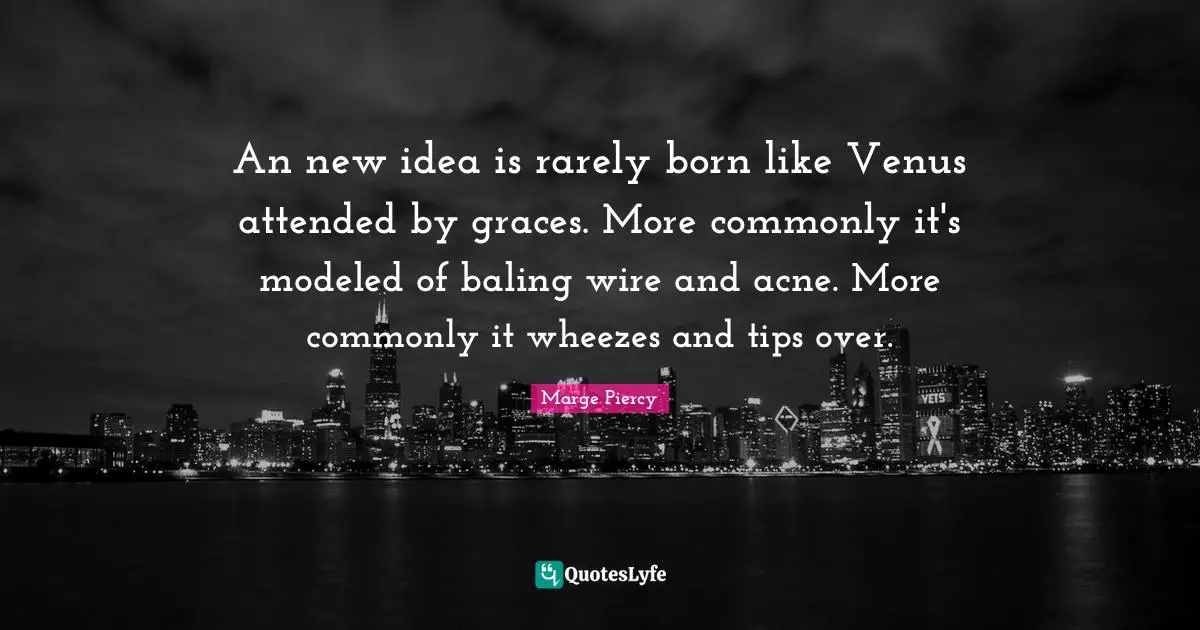 An new idea is rarely born like Venus attended by graces. More commonly it's modeled of baling wire and acne. More commonly it wheezes and tips over.